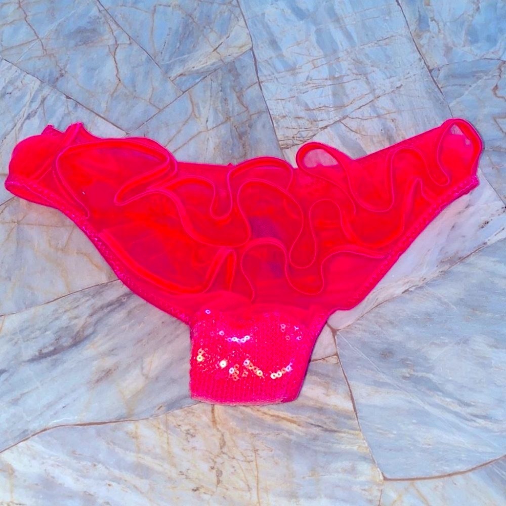 New Rare Sequin Ruffle Very Sexy Cheeky Bikini Panty Small